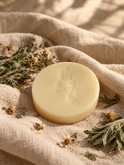 Soap on linen with herbs